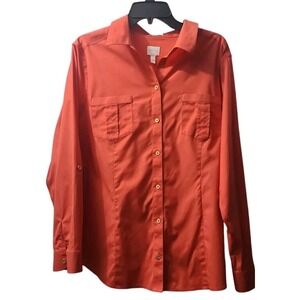 Chico's Roll Tab Sleeve Button Down‎ Shirt Relaxed Fit Coral Size 0.5